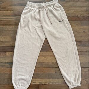Nike Light Beige Fleece Sweatpants with Black Swoosh